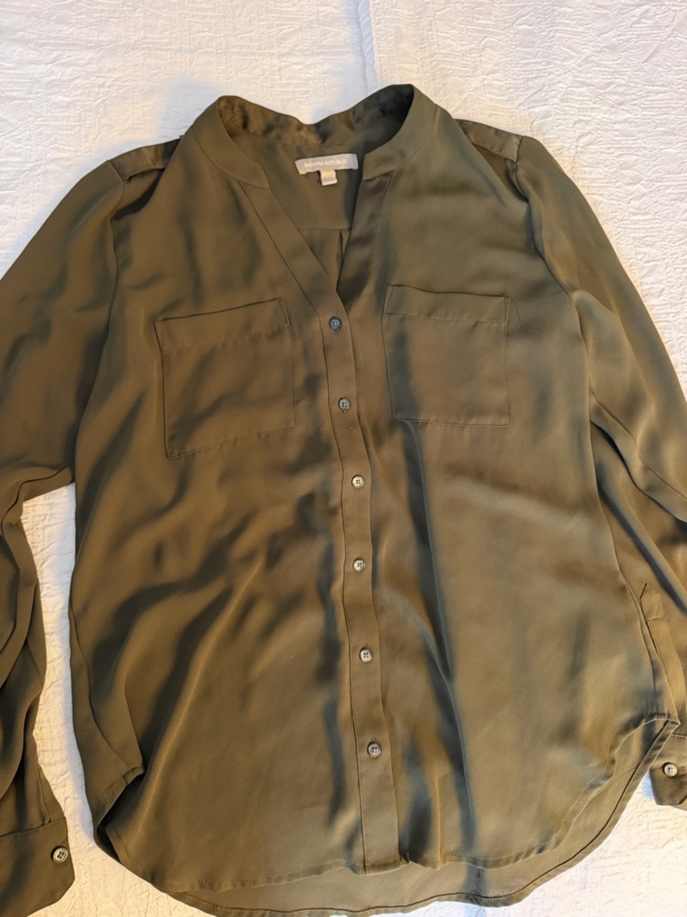 Olive Green Button-Down Blouse Banana Republic M